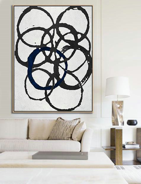 Size Extra Large Abstract Art,Black And White Geometric Art Minimal Painting On Canvas - Giant Canvas Wall Art